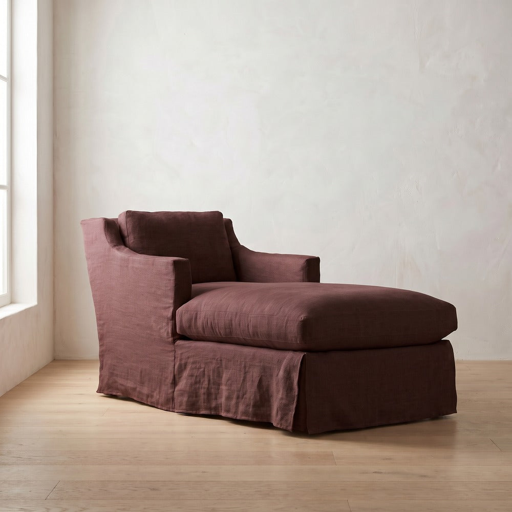 Madeline Slipcover Chaise Chair in Burgundy Linen