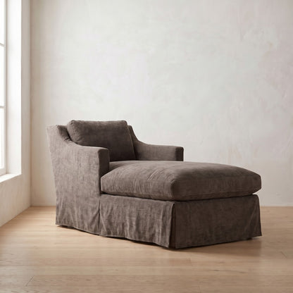 Madeline Slipcover Chaise Chair in Charcoal Brown Performance Chenille