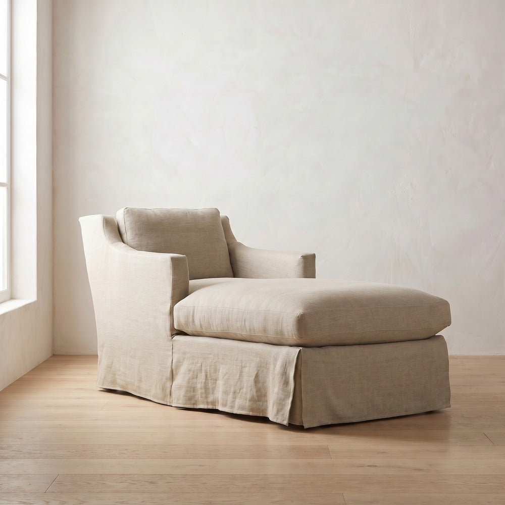 Madeline Slipcover Chaise Chair in Natural Performance Linen