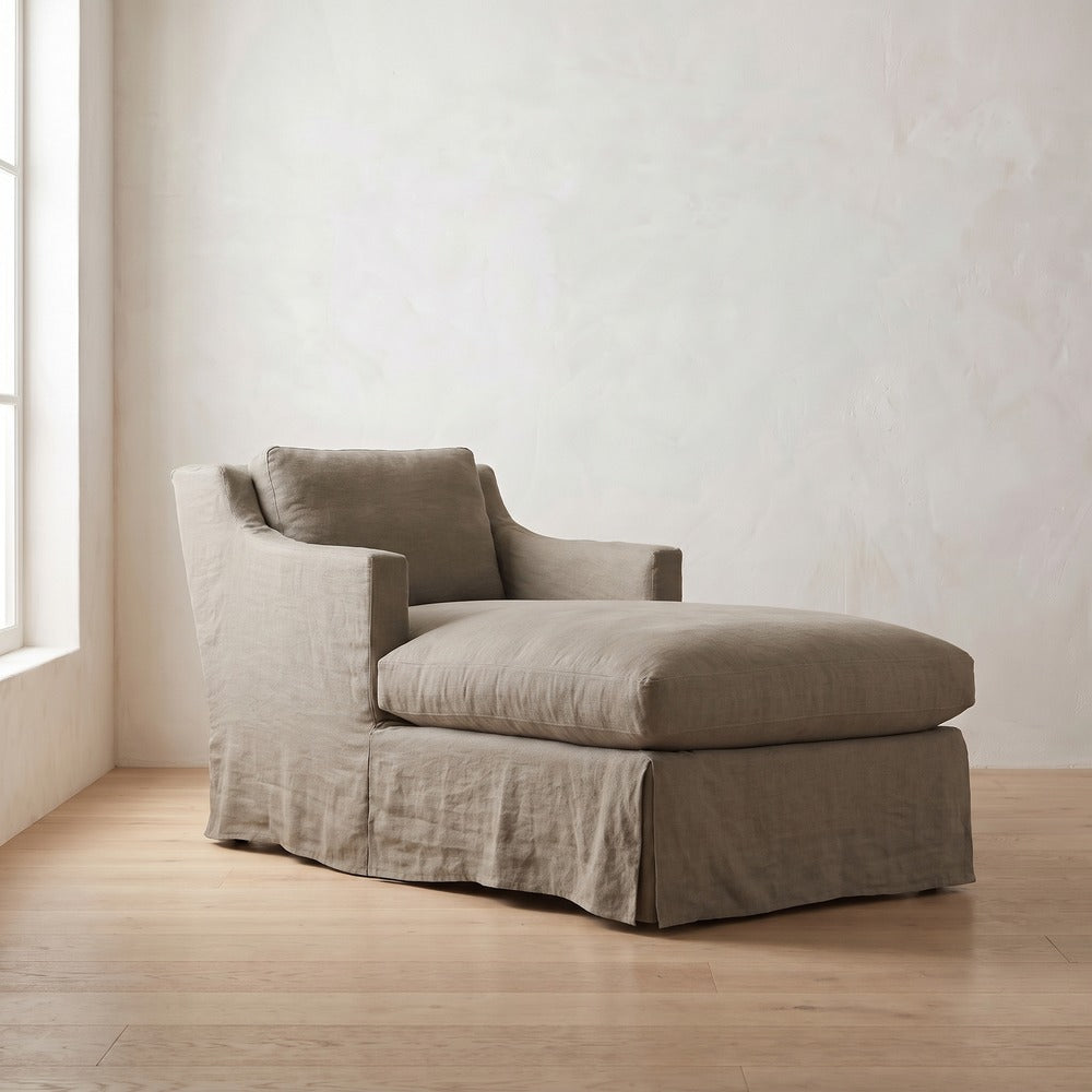 Madeline Slipcover Chaise Chair in Putty Linen