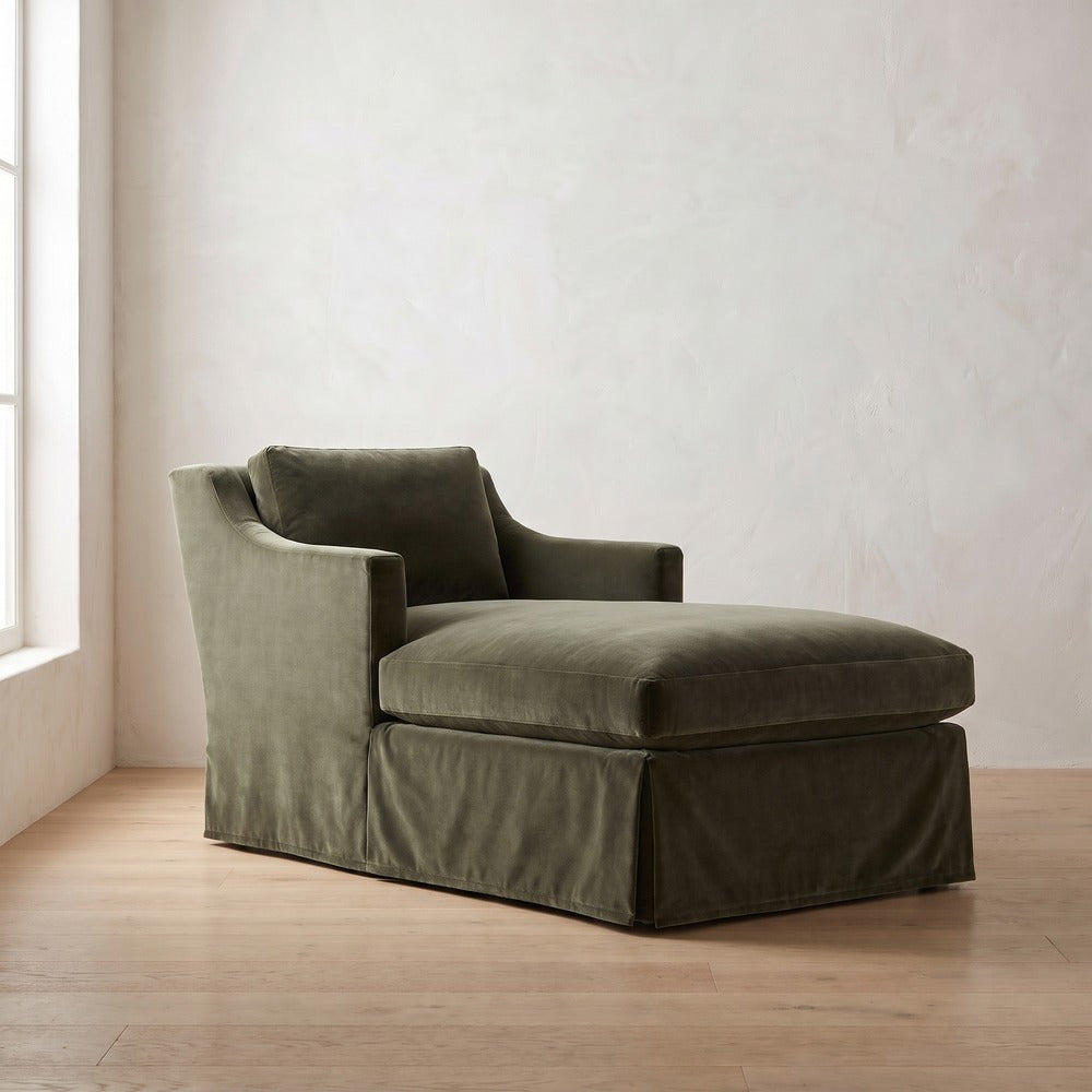 Madeline Slipcover Chaise Chair in Sage Velvet