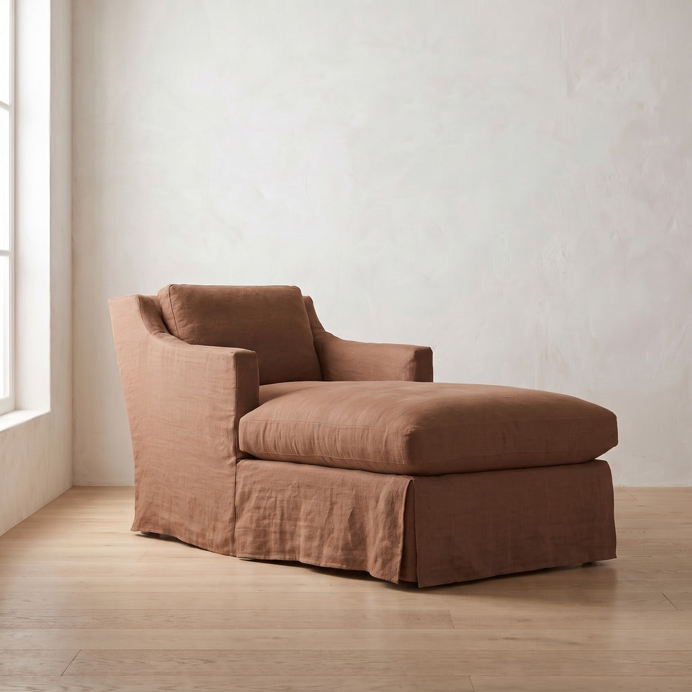 Madeline Slipcover Chaise Chair in Terracotta Linen
