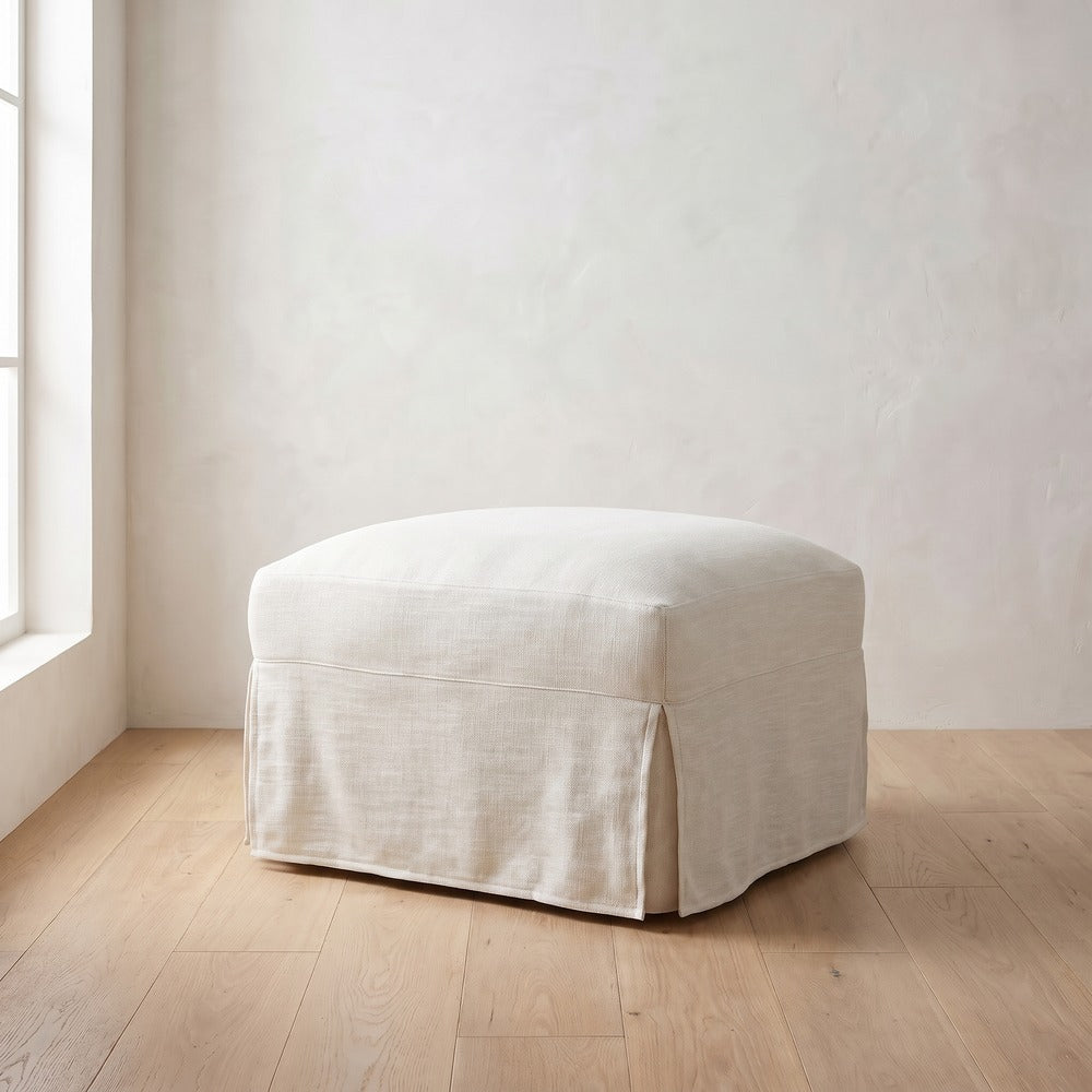 Madeline Slipcover Ottoman, styled at home