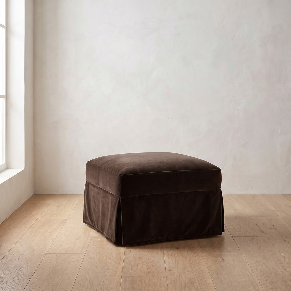 Madeline Slipcover Ottoman in Bark Velvet