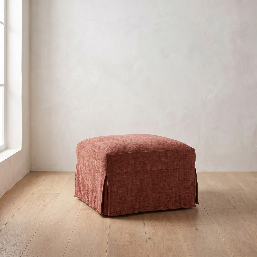Madeline Slipcover Ottoman in Brick Chenille