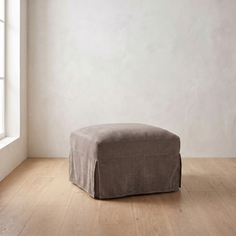 Madeline Slipcover Ottoman in Charcoal Brown Performance Chenille