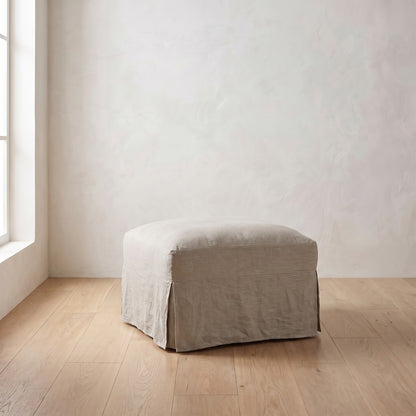 Madeline Slipcover Ottoman in Natural Linen