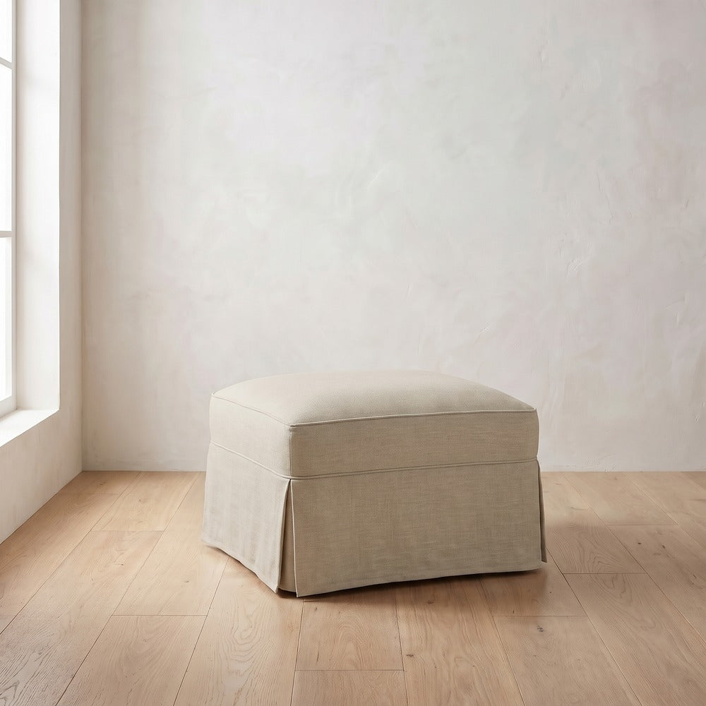 Madeline Slipcover Ottoman in Natural Performance Linen