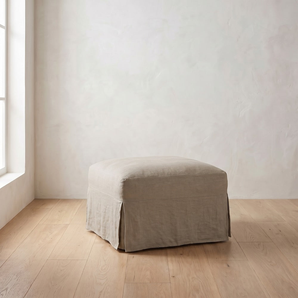 Madeline Slipcover Ottoman in Putty Linen
