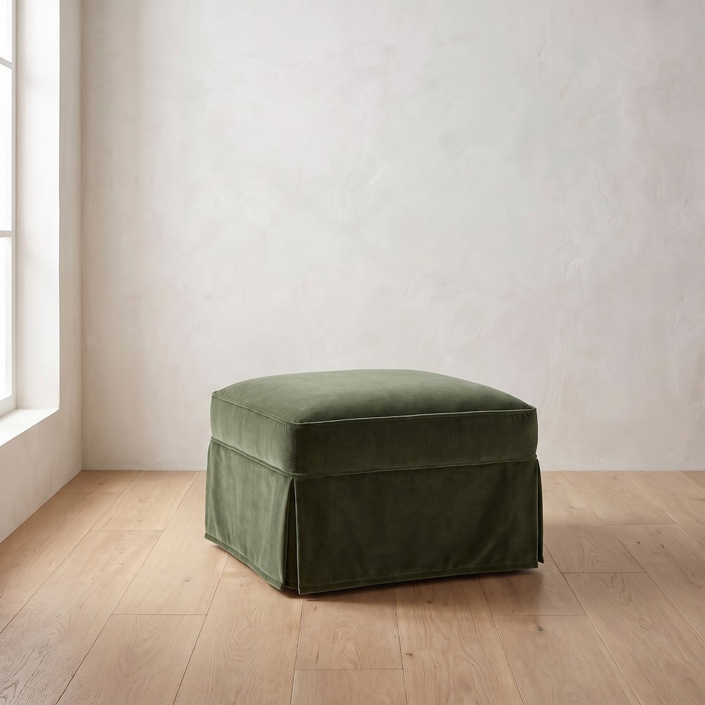 Madeline Slipcover Ottoman in Sage Velvet