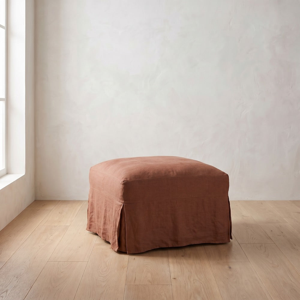 Madeline Slipcover Ottoman in Terracotta Linen