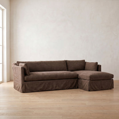 Madeline Slipcover Chaise Sectional in Bark Chenille