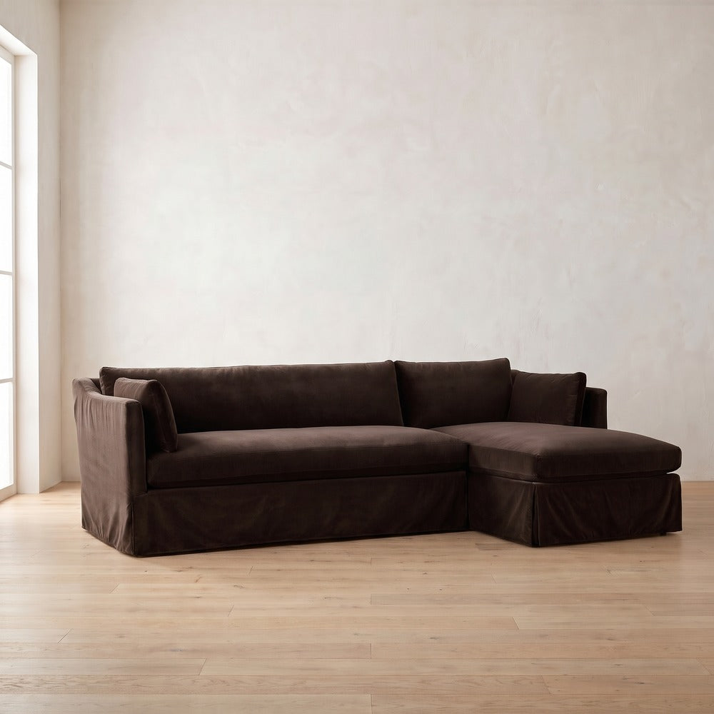 Madeline Slipcover Chaise Sectional in Bark Velvet