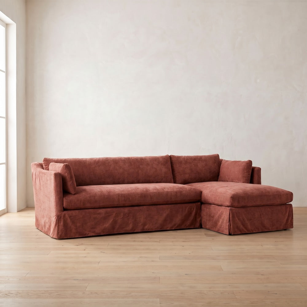 Madeline Slipcover Chaise Sectional in Brick Chenille