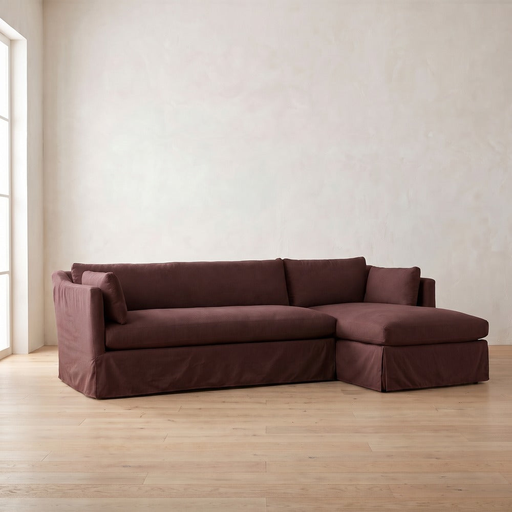 Madeline Slipcover Chaise Sectional in Burgundy Linen