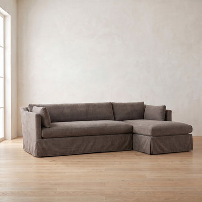 Madeline Slipcover Chaise Sectional in Charcoal Brown Performance Chenille
