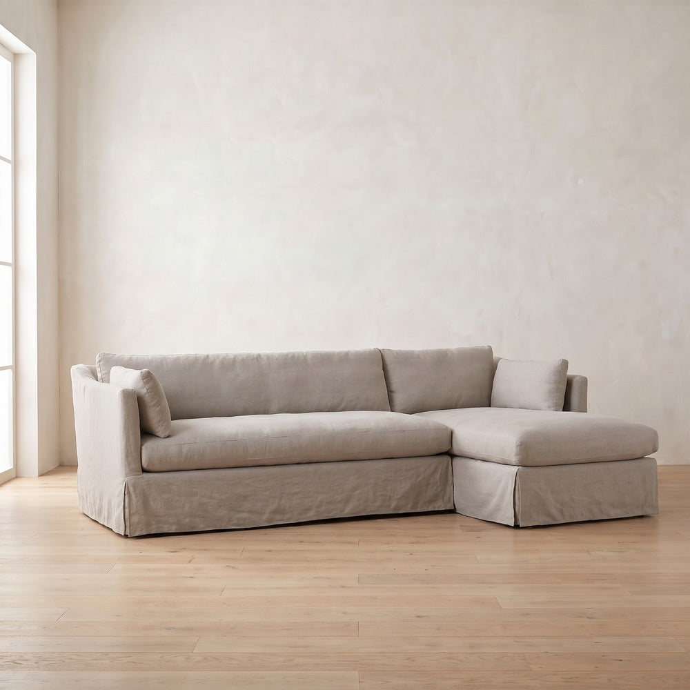 Madeline Slipcover Chaise Sectional in Natural Linen