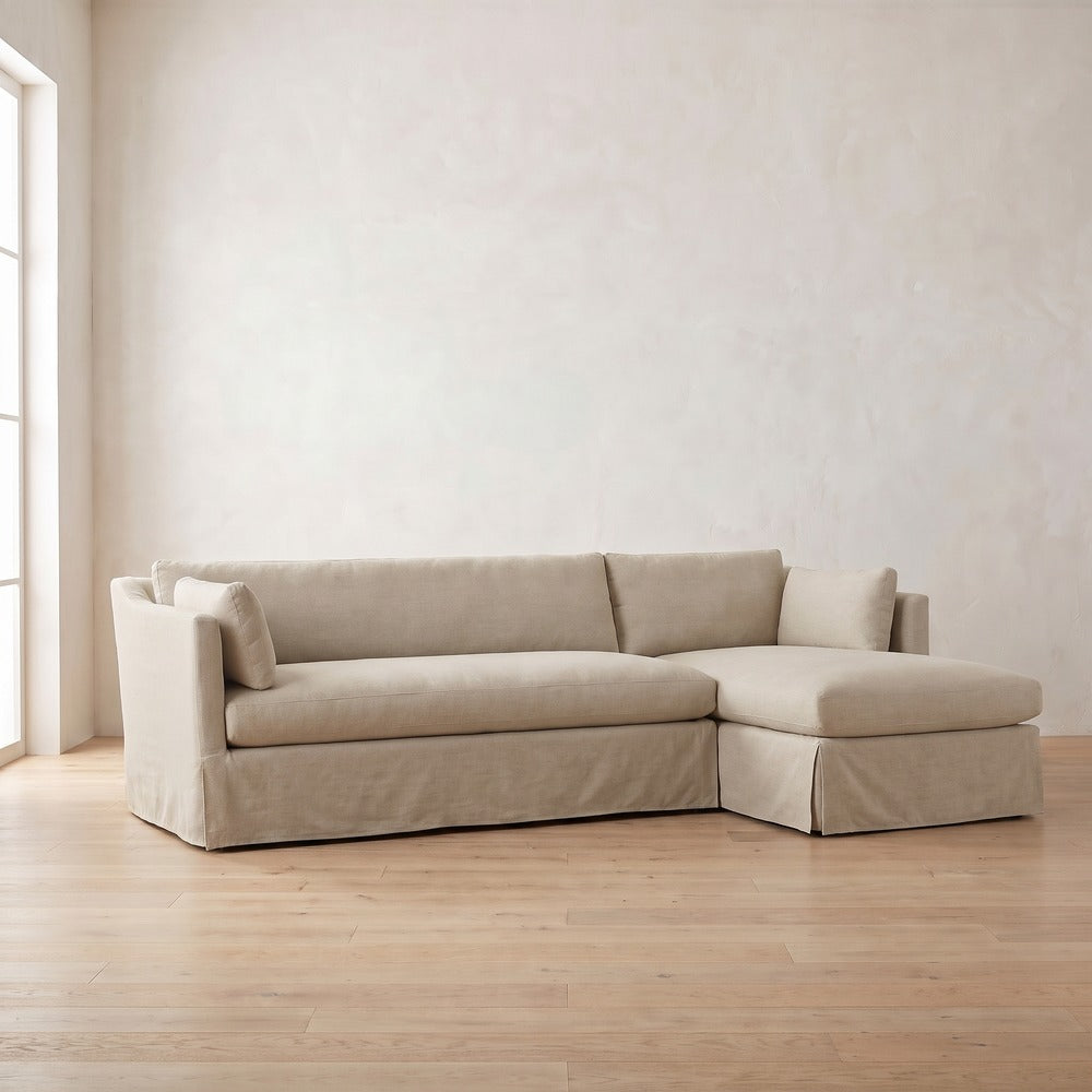 Madeline Slipcover Chaise Sectional in Natural Performance Linen