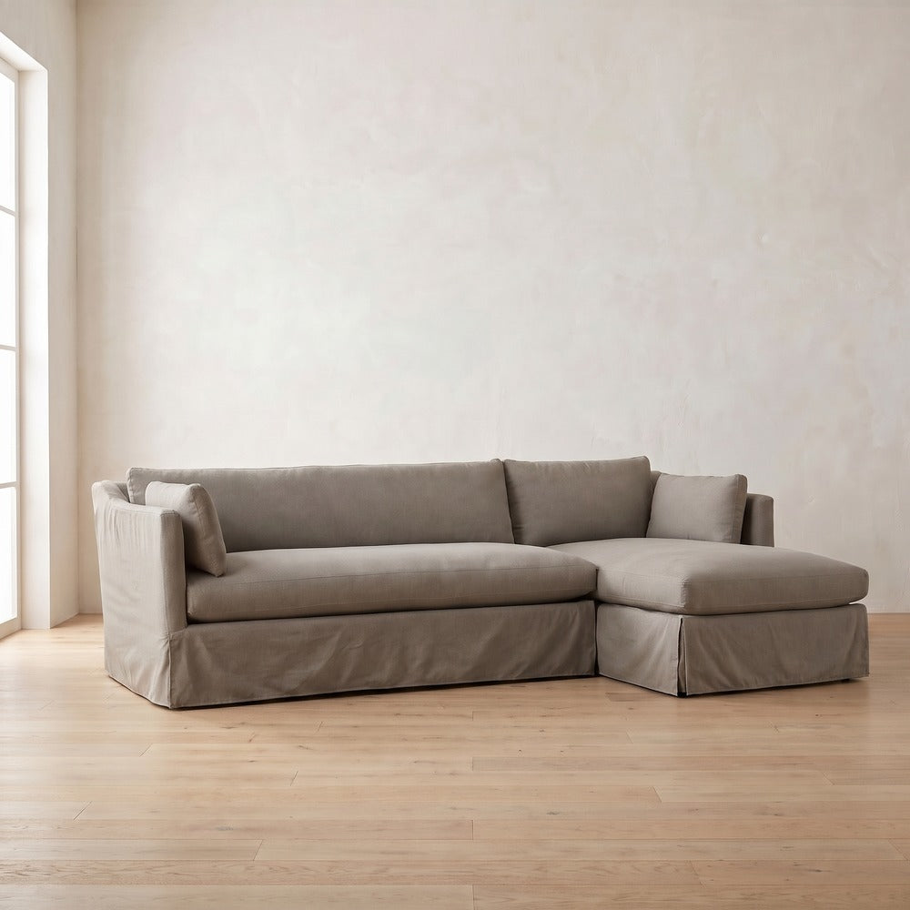 Madeline Slipcover Chaise Sectional in Putty Linen