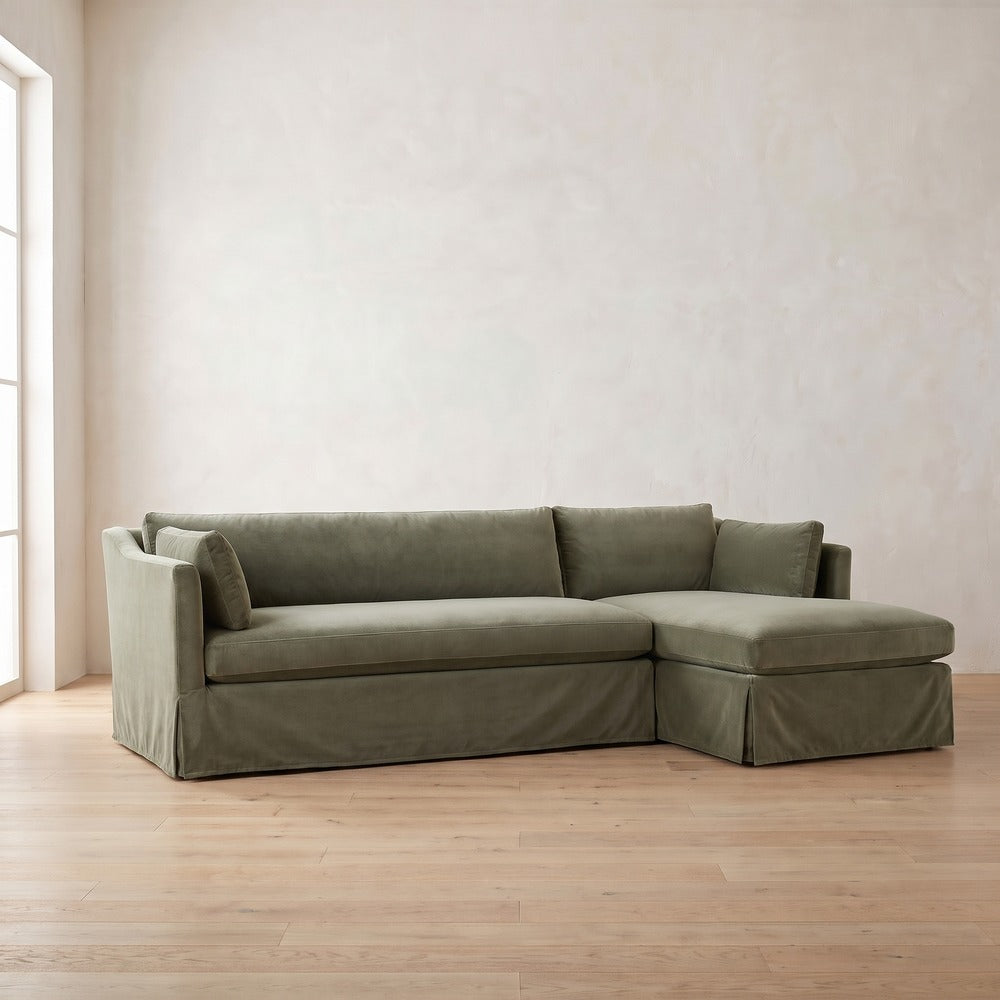 Madeline Slipcover Chaise Sectional in Sage Velvet