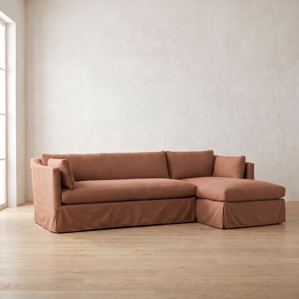 Madeline Slipcover Chaise Sectional in Terracotta Linen
