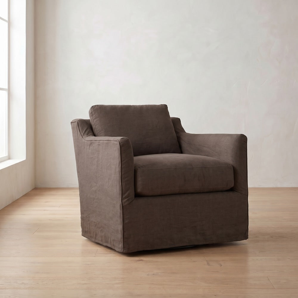 Madeline Swivel Chair in Bark Linen