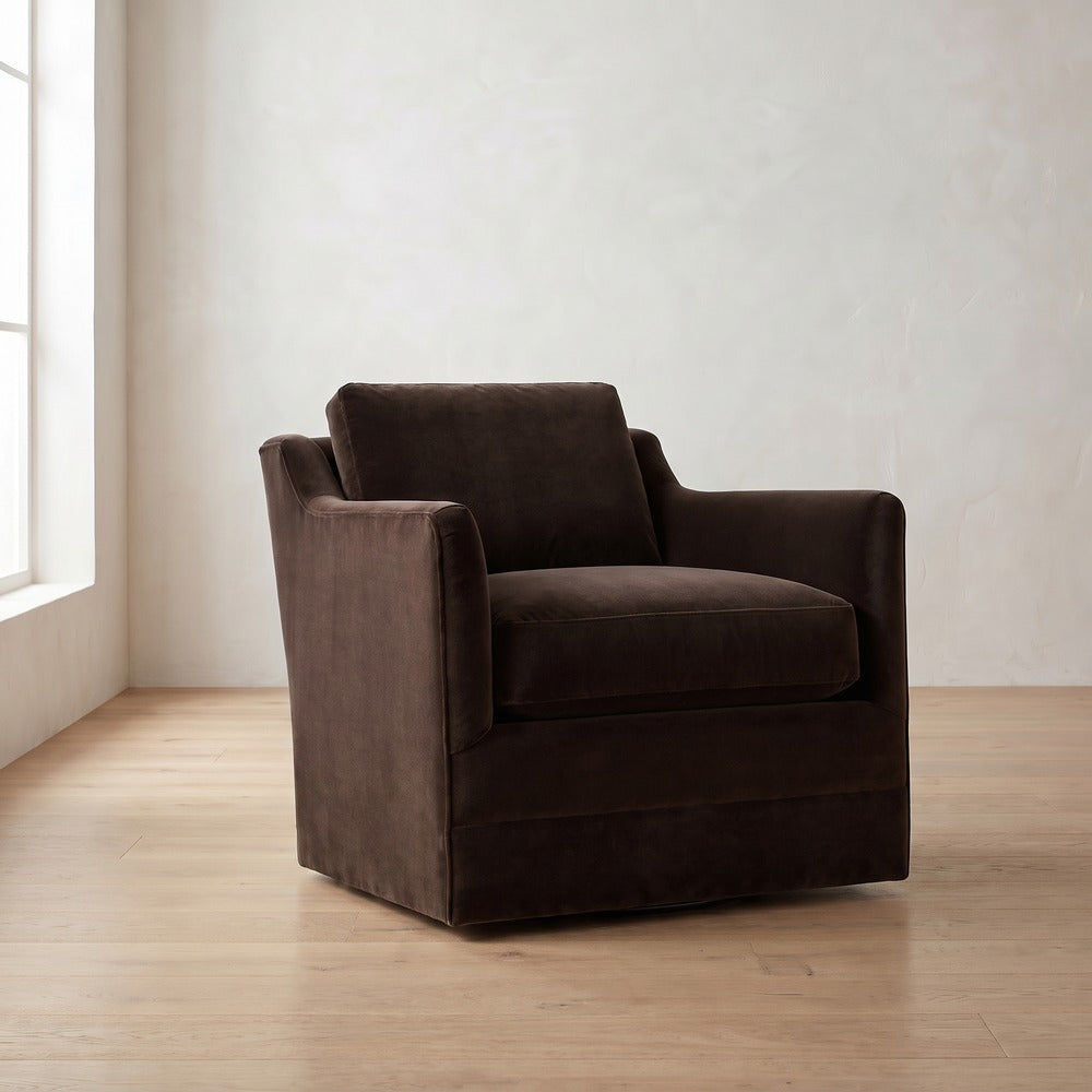 Madeline Swivel Chair in Bark Velvet