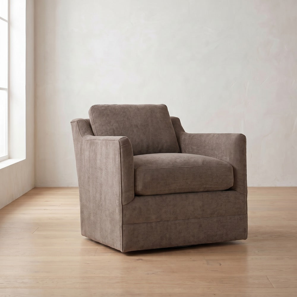 Madeline Swivel Chair in Charcoal Brown Performance Chenille