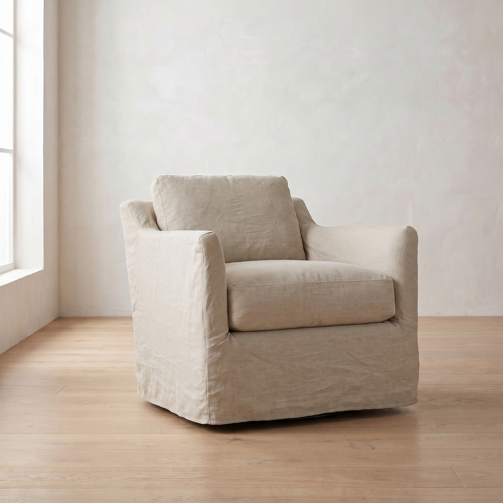 Madeline Swivel Chair in Natural Linen