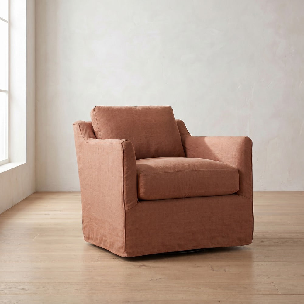 Madeline Swivel Chair in Terracotta Linen