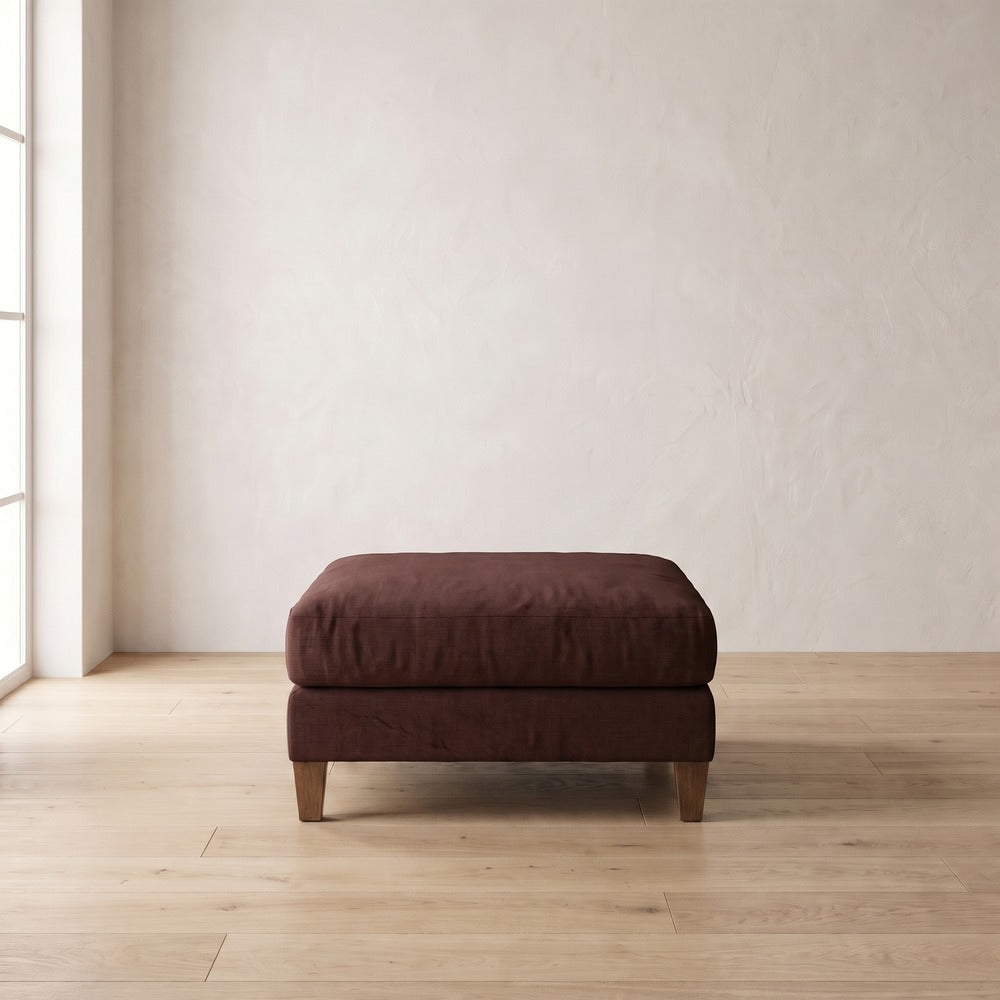 Moreau Ottoman in Burgundy Linen