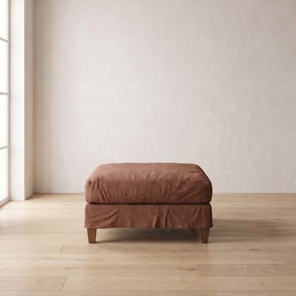Moreau Ottoman in Terracotta Linen