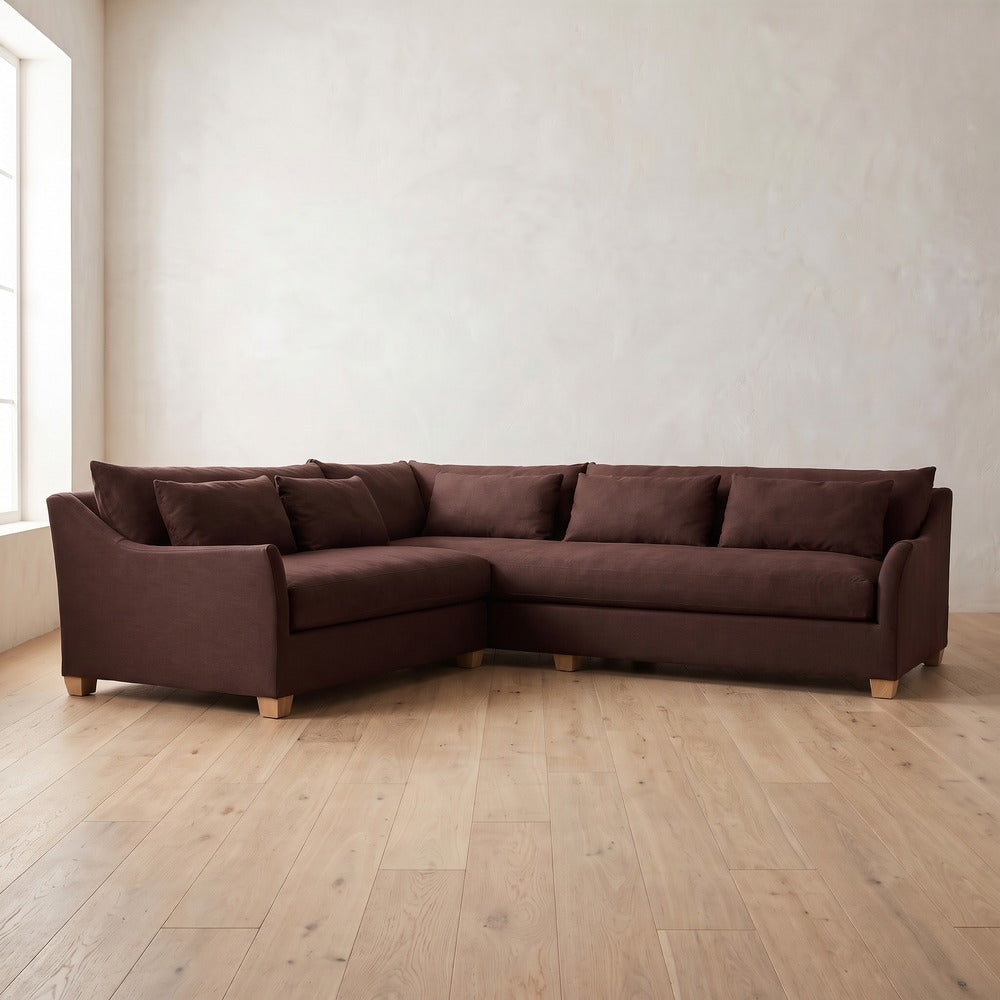 Moreau Sectional (L corner shown) in Burgundy Linen