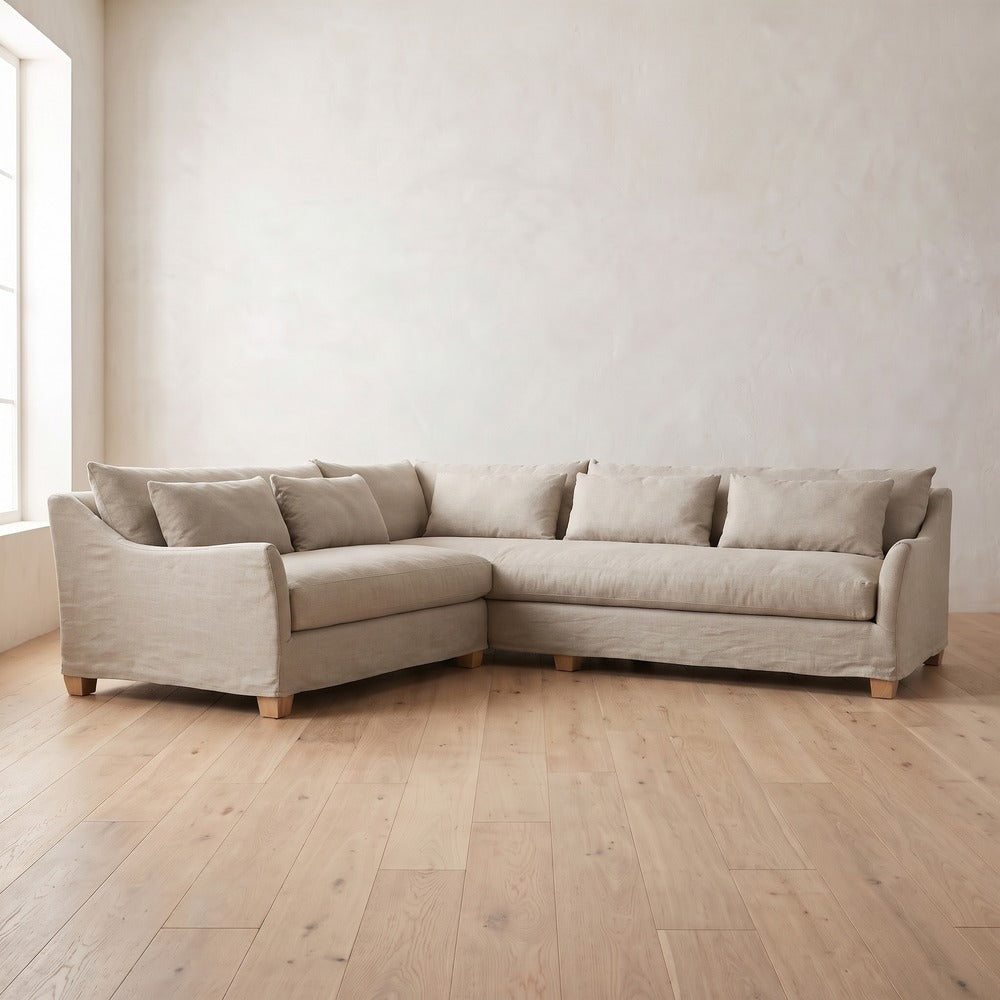 Moreau Sectional (L corner shown) in Natural Linen