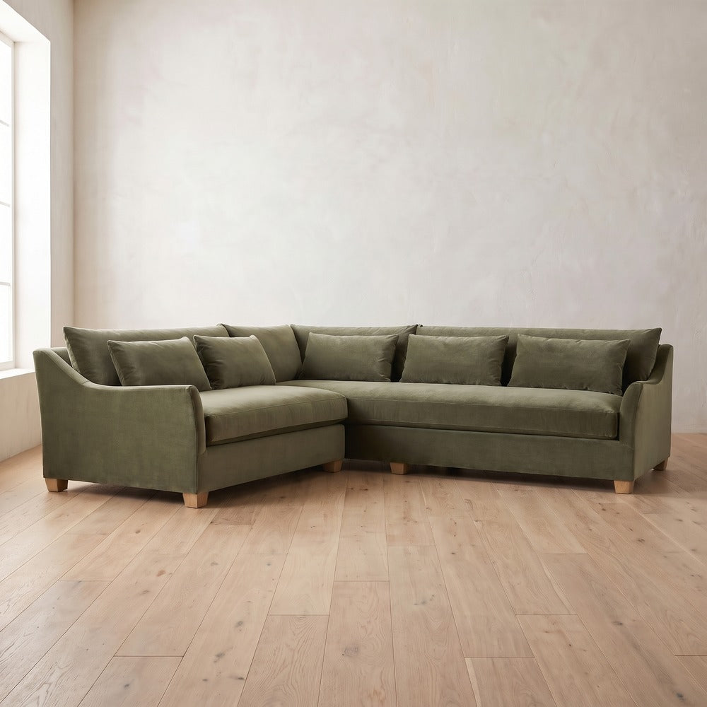 Moreau Sectional (L corner shown) in Sage Velvet