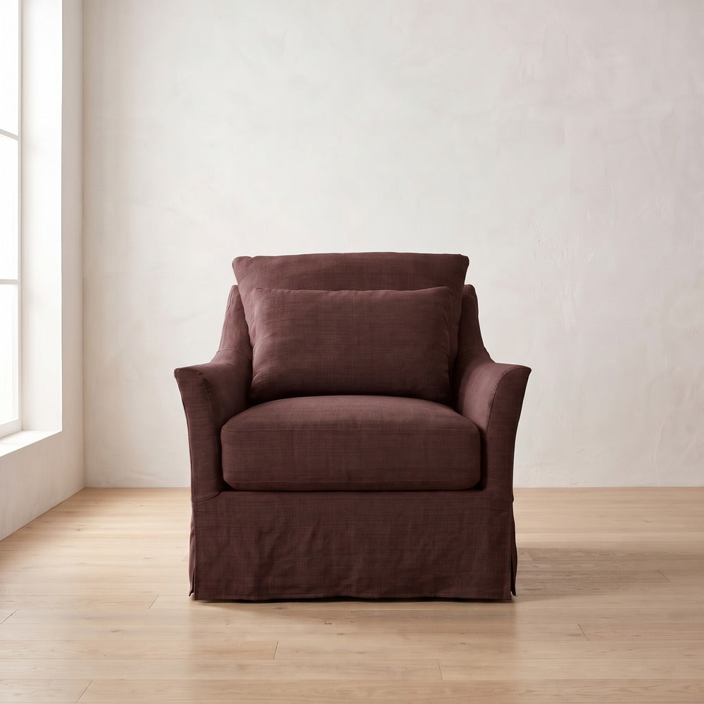 Moreau Slipcover Chair in Burgundy Linen