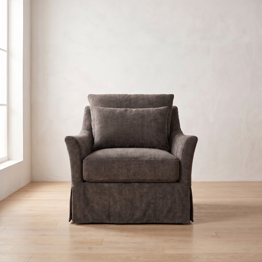 Moreau Slipcover Chair in Charcoal Brown Performance Chenille