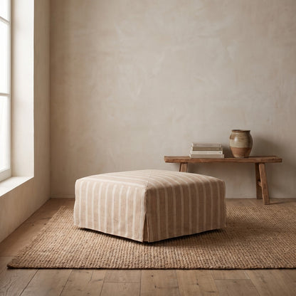 Moreau Slipcover Ottoman, styled at home