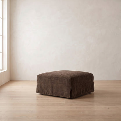 Moreau Slipcover Ottoman in Bark Chenille