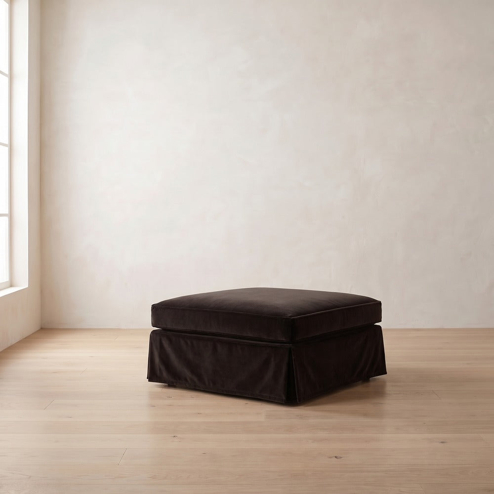 Moreau Slipcover Ottoman in Bark Velvet