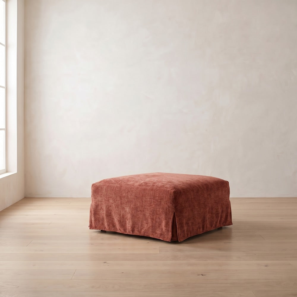 Moreau Slipcover Ottoman in Brick Chenille