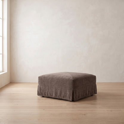 Moreau Slipcover Ottoman in Charcoal Brown Performance Chenille