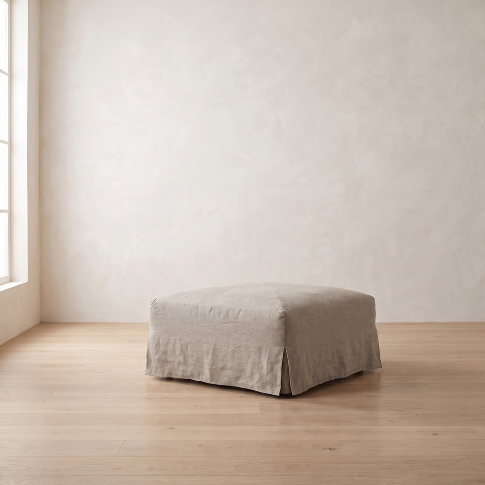 Moreau Slipcover Ottoman in Natural Linen