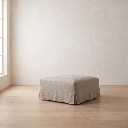 Moreau Slipcover Ottoman in Natural Linen