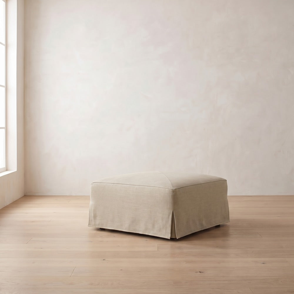 Moreau Slipcover Ottoman in Natural Performance Linen
