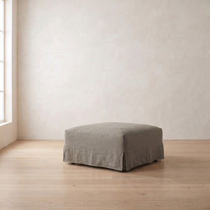 Moreau Slipcover Ottoman in Putty Linen