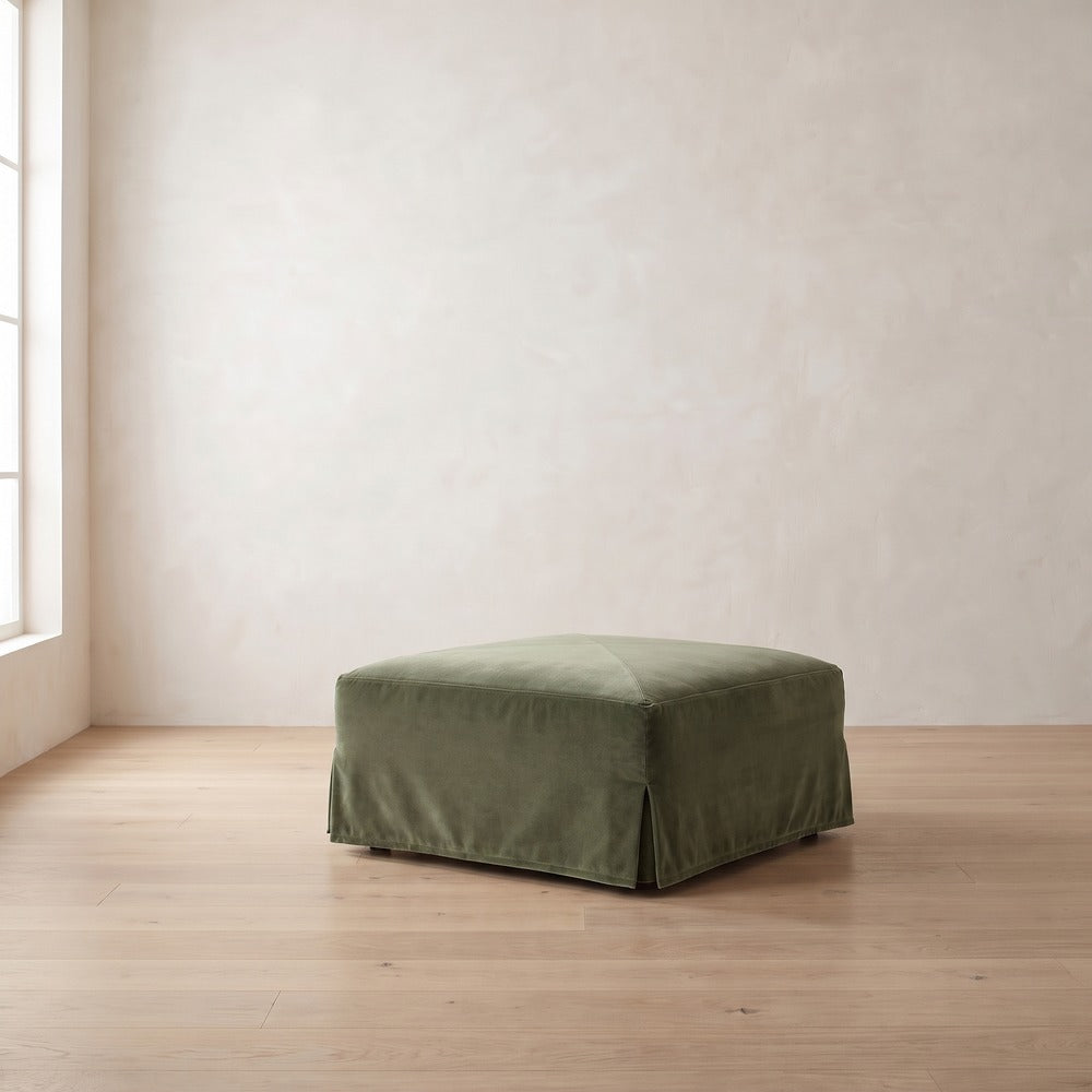 Moreau Slipcover Ottoman in Sage Velvet