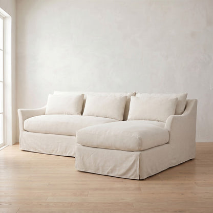 Moreau Slipcover Sectional (chaise shown), styled at home