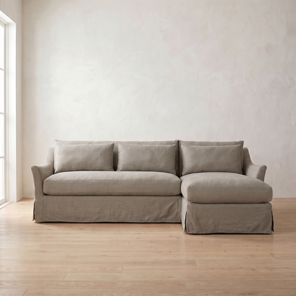 Moreau Slipcover Sectional (chaise shown) in Putty Linen