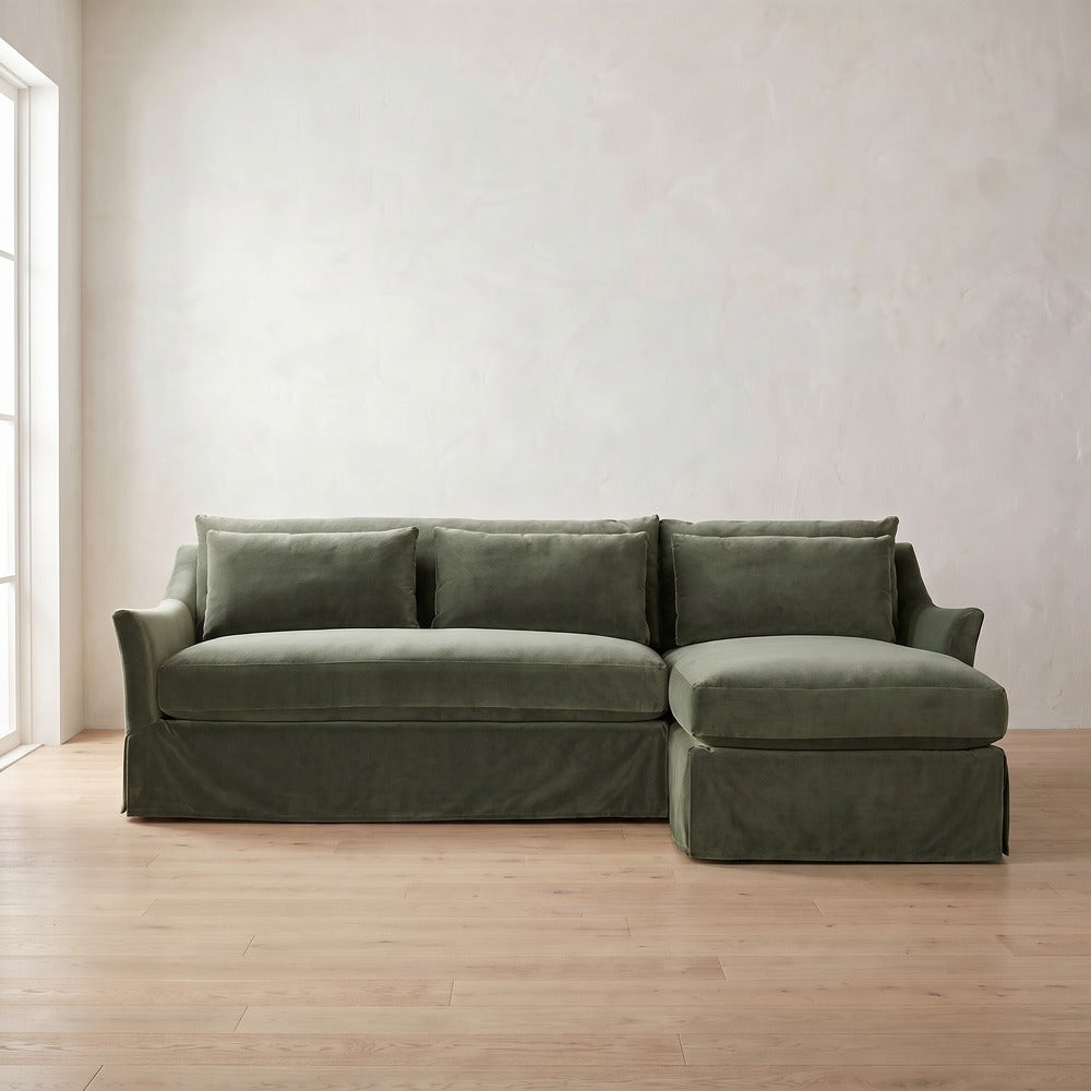Moreau Slipcover Sectional (chaise shown) in Sage Velvet